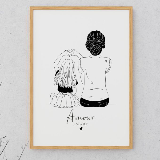Affiche personnalisée "Mère et fille" - Noir & Blanc