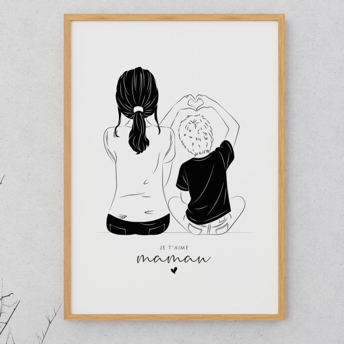 Affiche personnalisée "Mère et fils" - Noir & Blanc